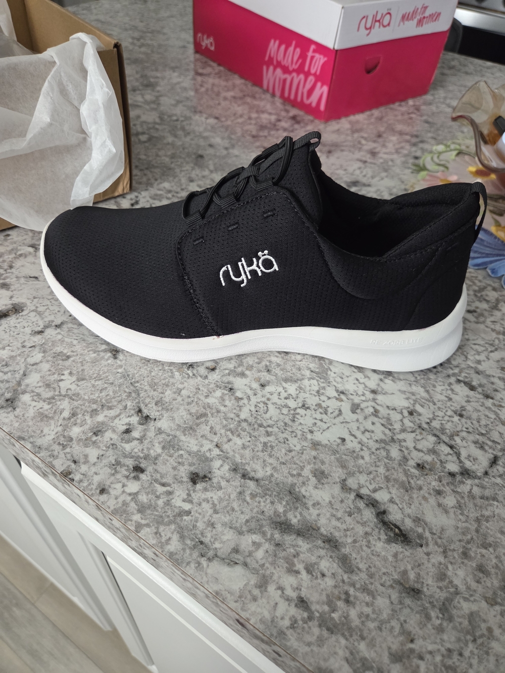 New In Box Ryka Women's Black Athletic Sneakers with White Sole